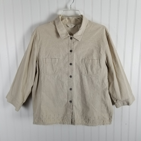 J Jill Embroidered Corduroy Button Front Shirt Lightweight 3/4 Sleeve Pockets - Picture 6 of 11